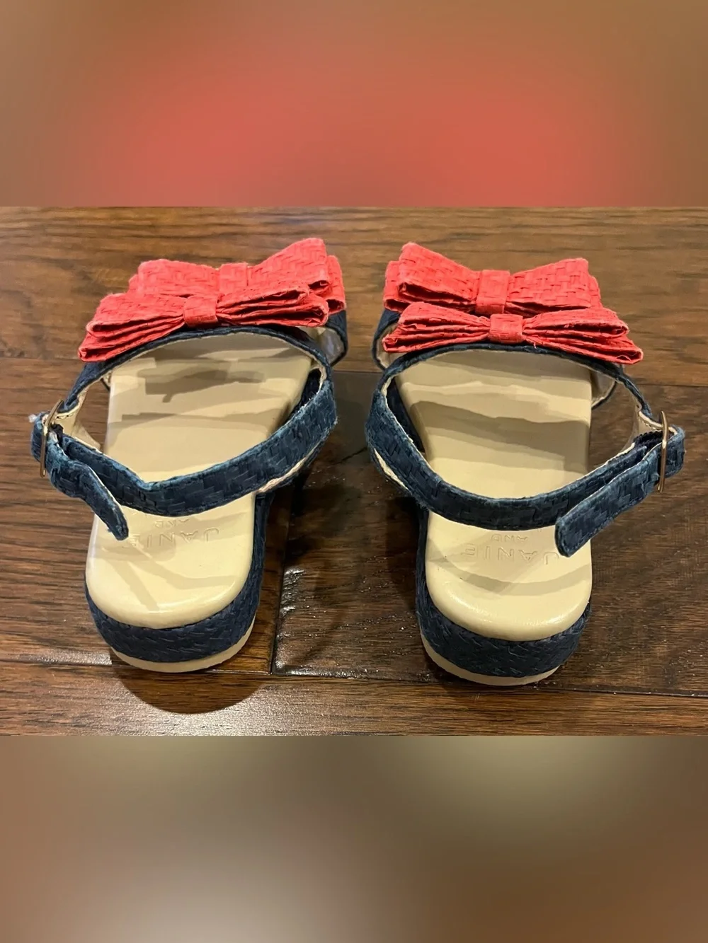 Janie and Jack Girls' Red Bow Navy Blue Sandals Size 7 NEW